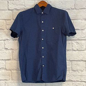 🦅 AE Navy Dot Print Short Sleeve Button Up